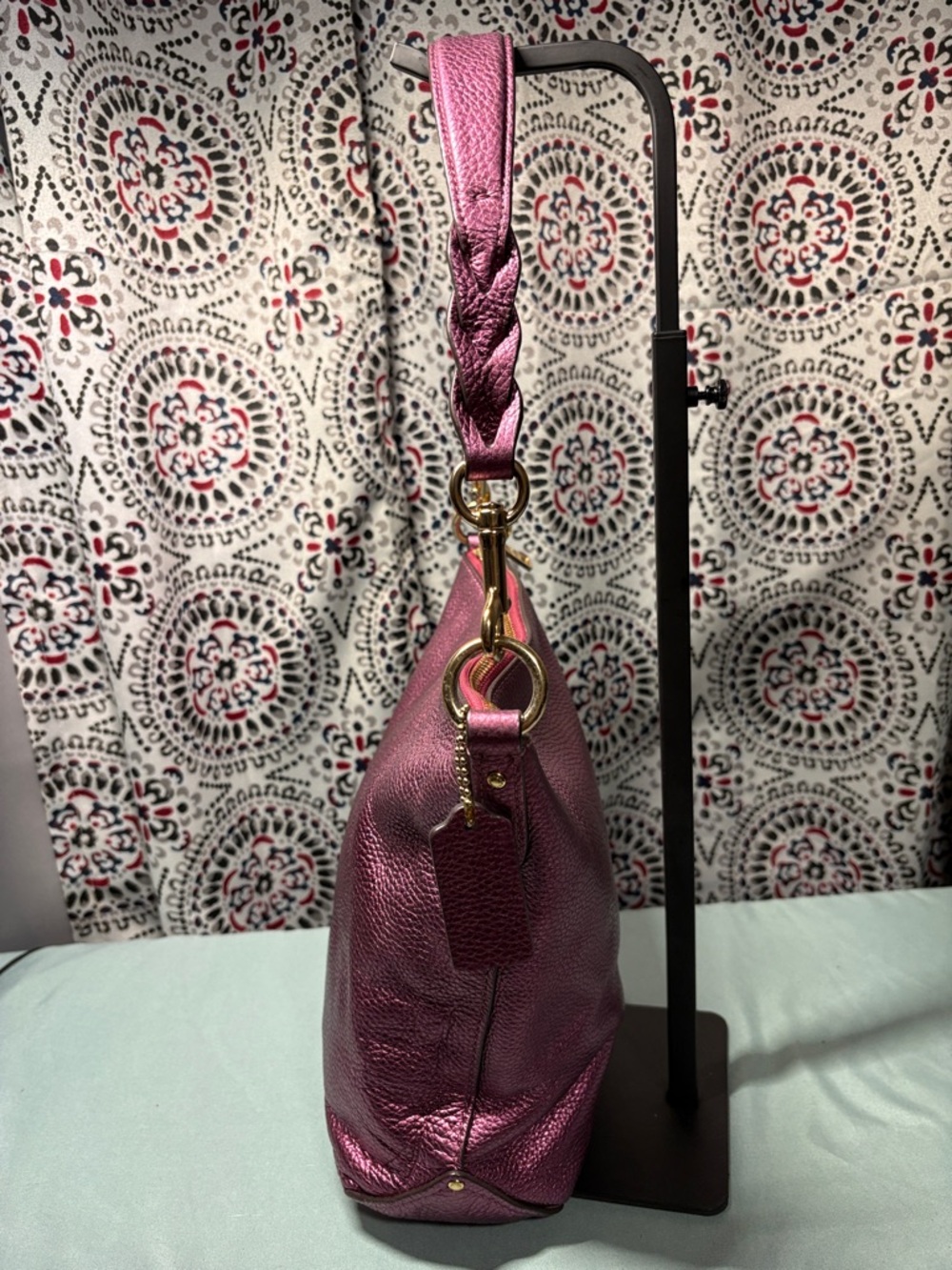 COACH Metallic Berry Magenta Pebble Leather Elle Hobo Shoulder Bag #F87691 - Picture 3 of 13